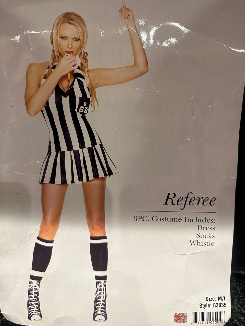 Leg Avenue Referee Stripe Halter Dress Halloween sexy costume L M used